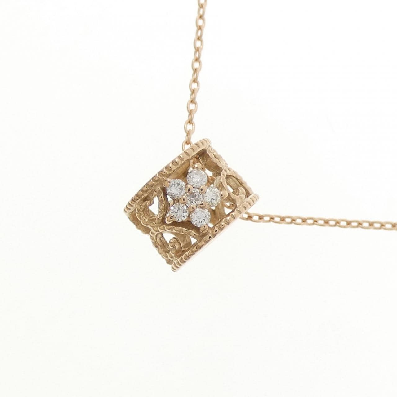 K18PG フラワー ダイヤモンド ネックレス 0.12CT