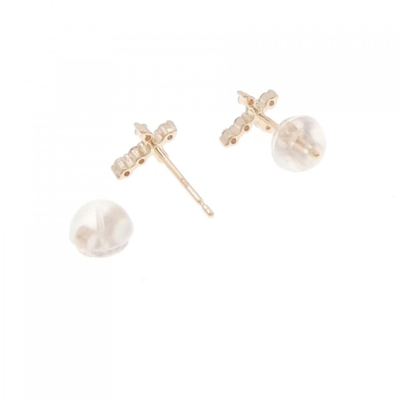 K18PG クロス ダイヤモンド ピアス 0.12CT