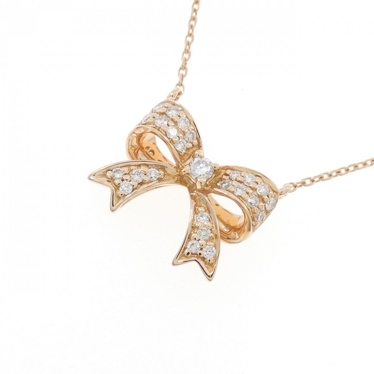 750PG リボン ダイヤモンド ネックレス 0.10CT