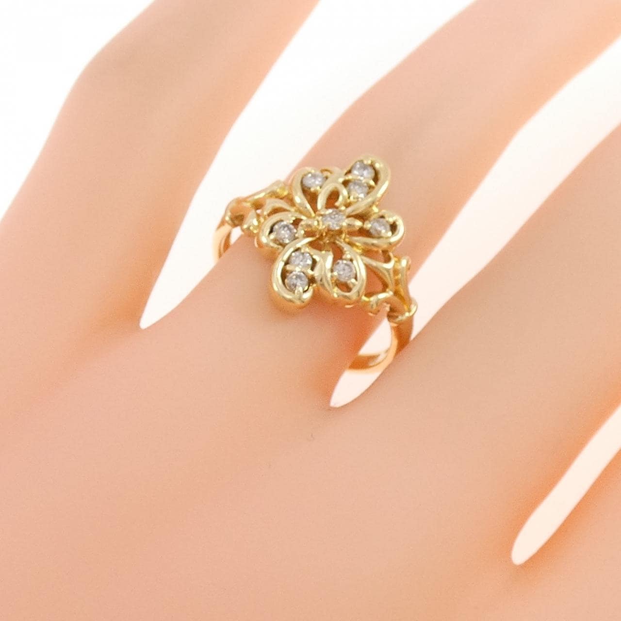 K18YG フラワー ダイヤモンド リング 0.23CT