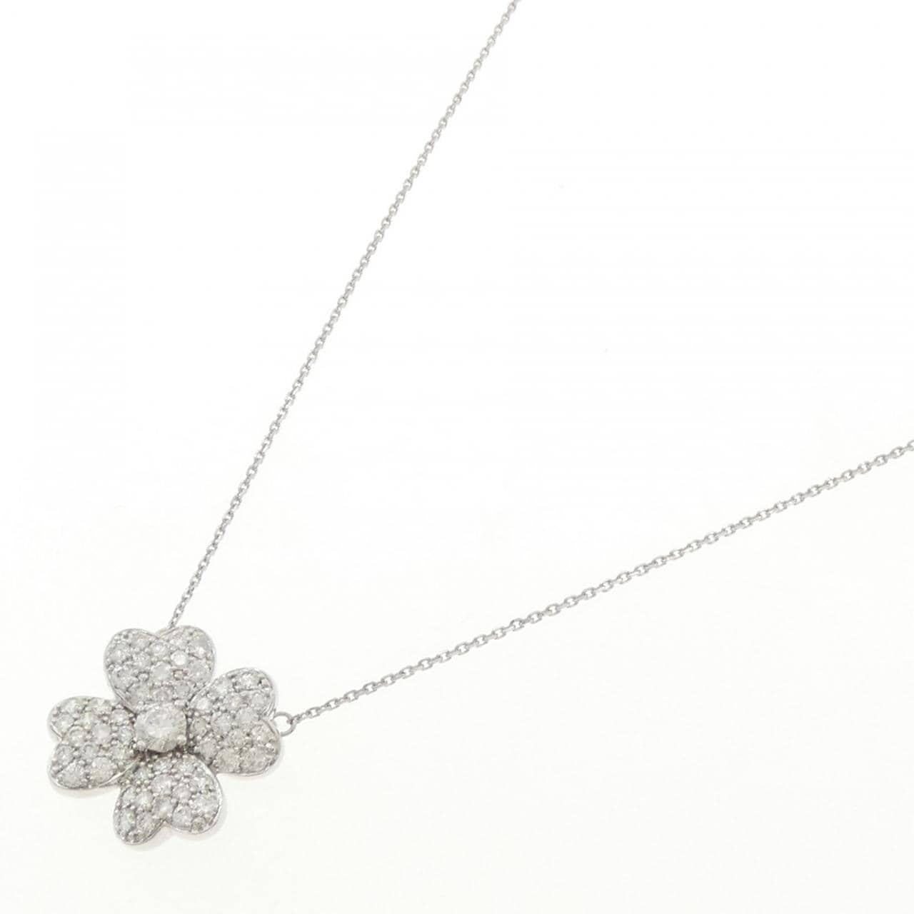 K18WG クローバー パヴェ ダイヤモンド ネックレス 1.00CT