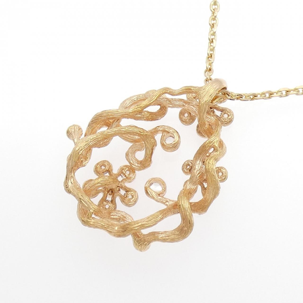 750PG/K18PG Flower Diamond Necklace 1.08CT