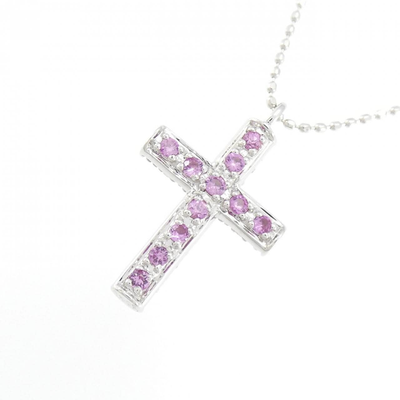 K18WG クロス サファイヤ ネックレス 0.20CT