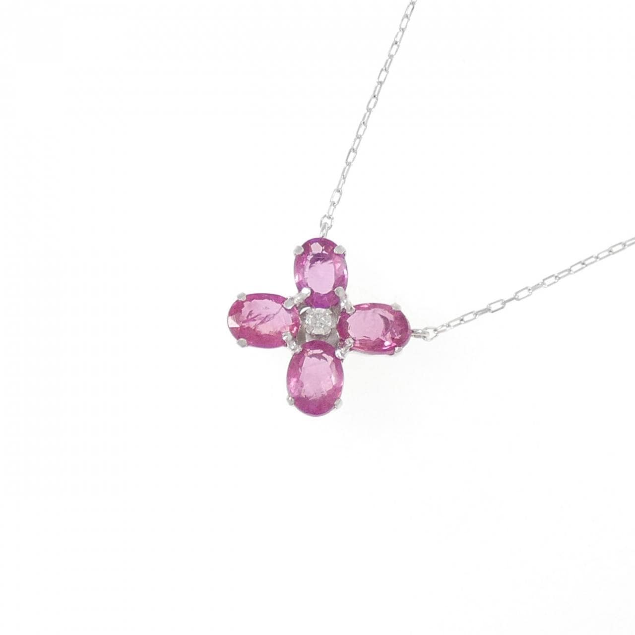 K18WG Flower Ruby Necklace 0.77CT