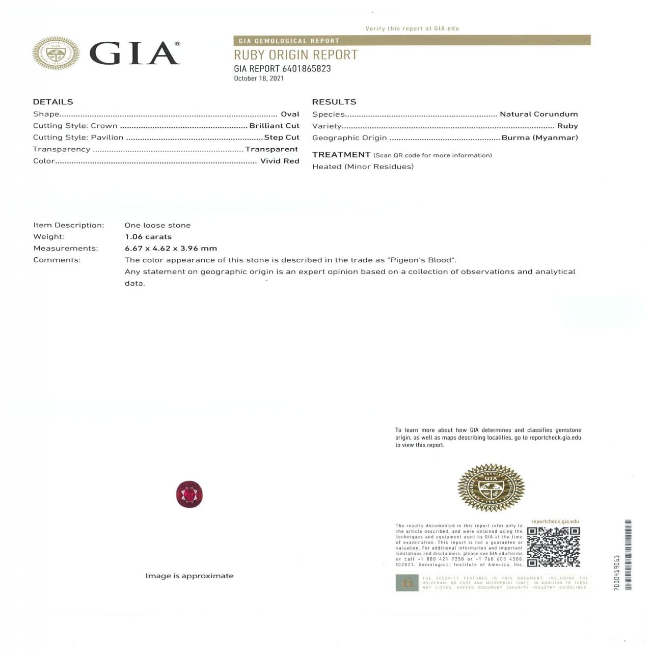 PT900 ルビー リング 1.06CT ビルマ産