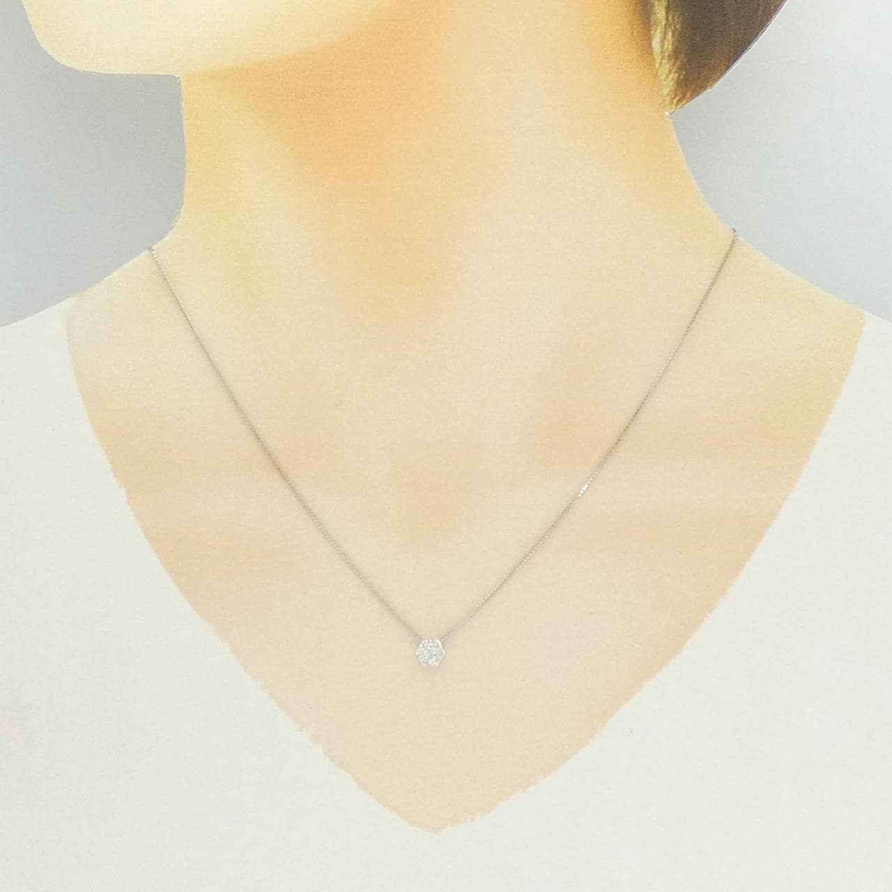 K18WG フラワー ダイヤモンド ネックレス 0.22CT