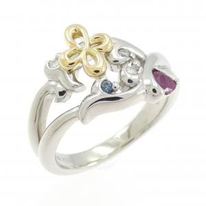 K18YG/PT900 カラーストーン リング