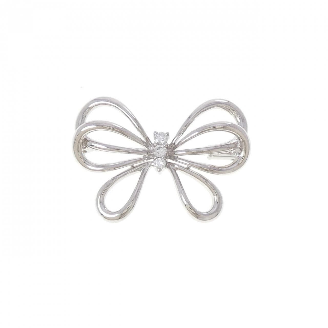 K18WG バタフライ ダイヤモンド ブローチ 0.10CT