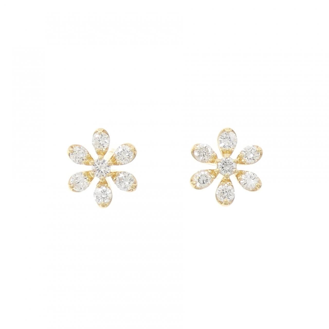 K18YG フラワー ダイヤモンド ピアス 0.34CT
