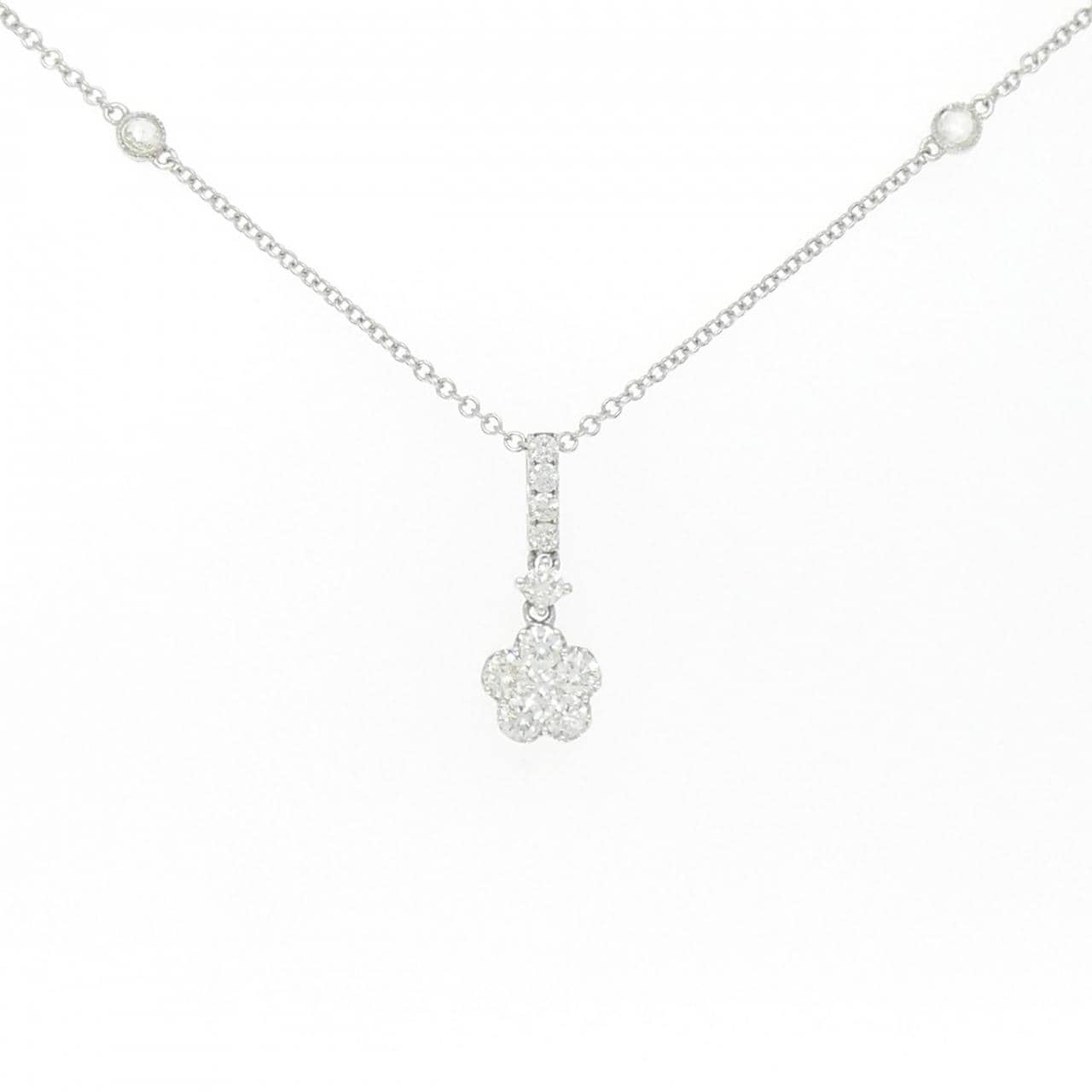 K18WG フラワー ダイヤモンド ネックレス 0.60CT