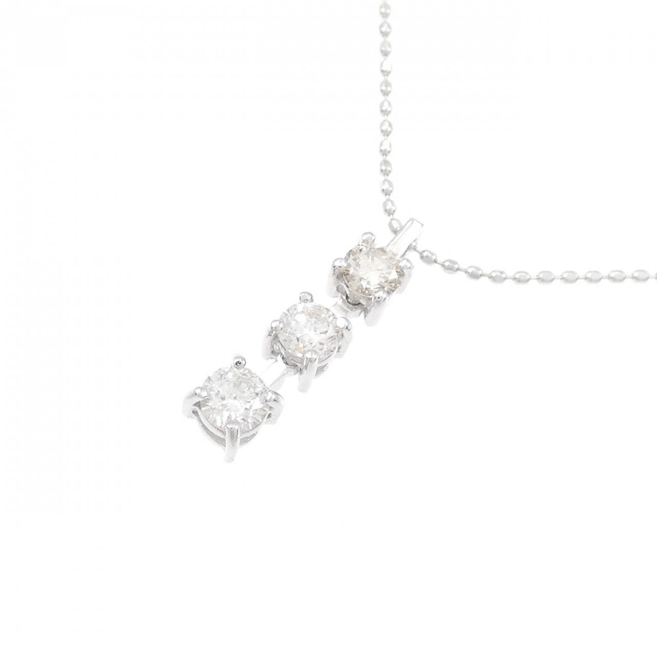 K18WG スリーストーン ダイヤモンド ネックレス 0.40CT