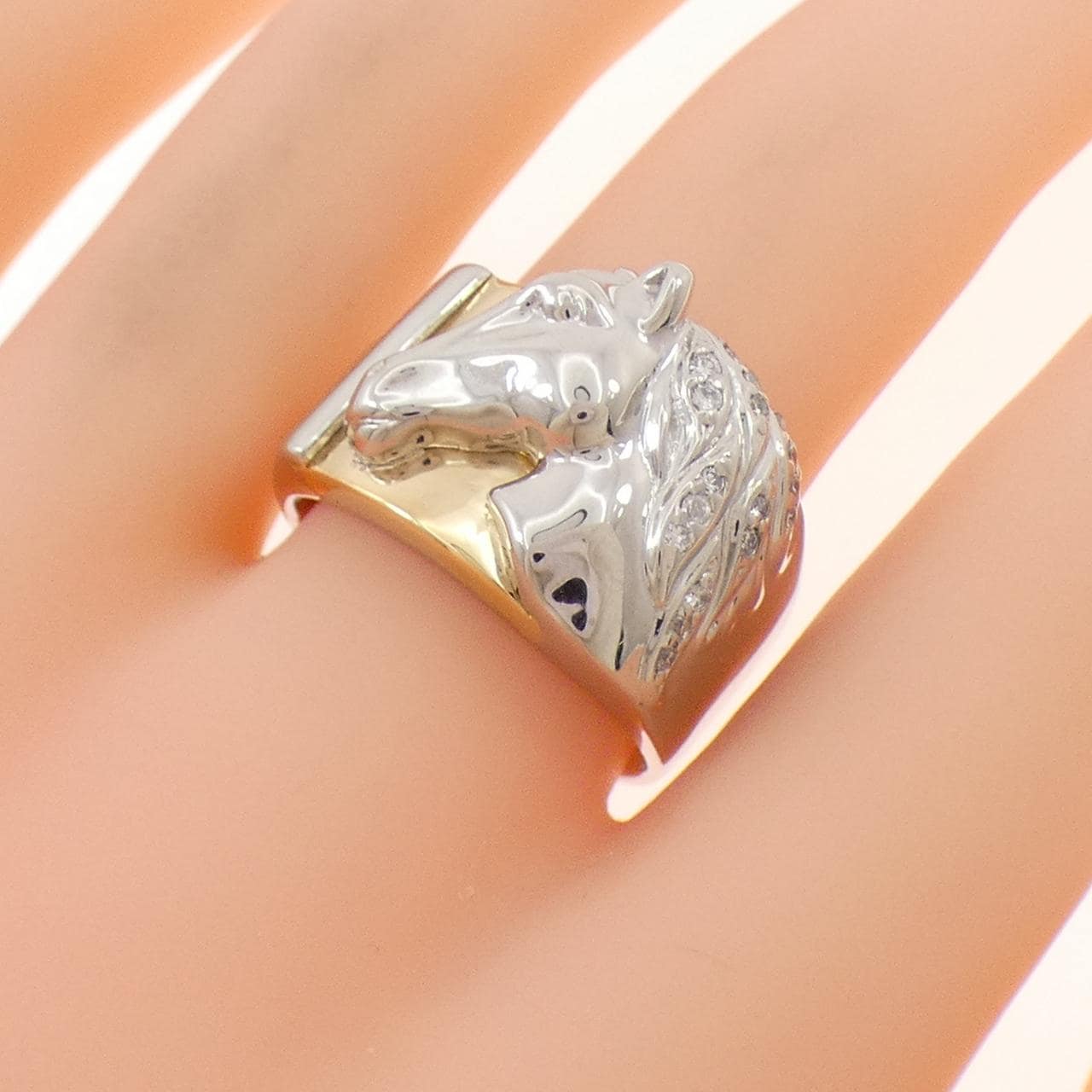 PT900/K18YG ホース ダイヤモンド リング 0.15CT