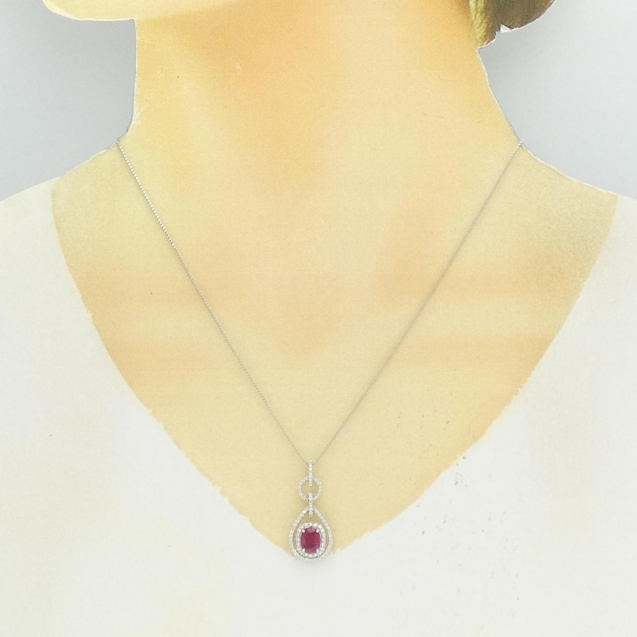 K18WG ルビー ネックレス 1.30CT