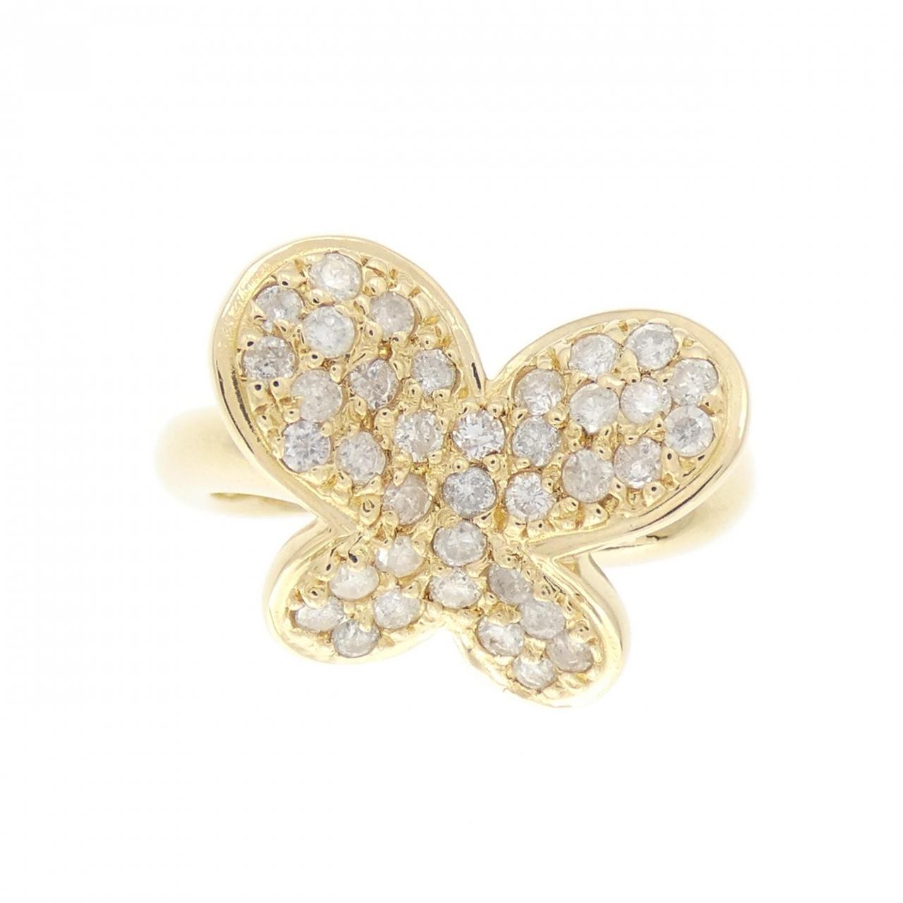 K18YG バタフライ パヴェ ダイヤモンド リング 0.50CT