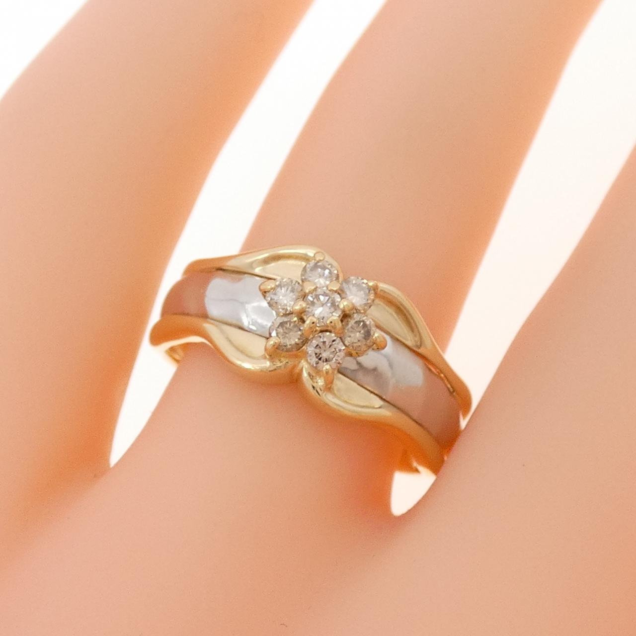 K18YG/PT900 フラワー ダイヤモンド リング 0.25CT