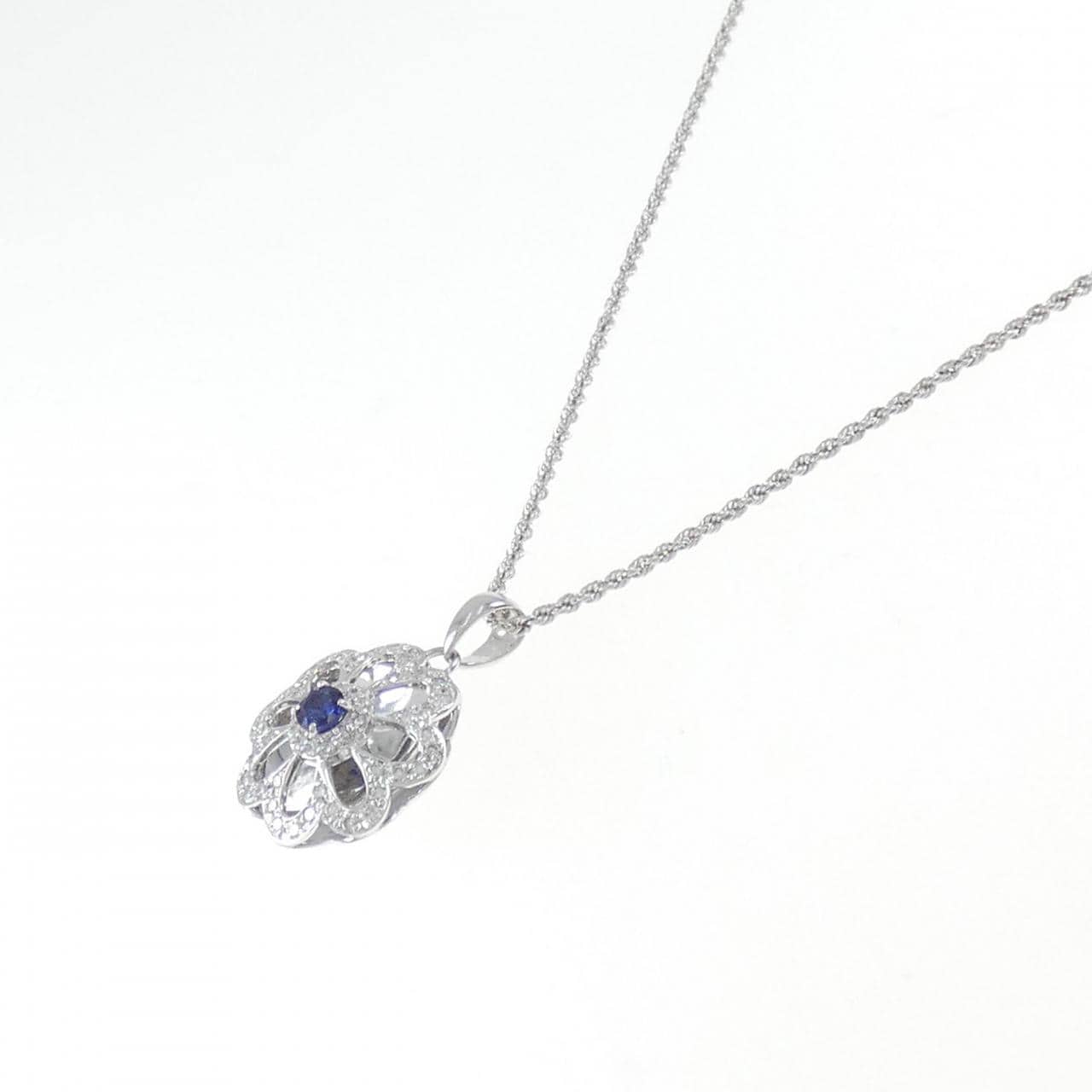 K18WG/750WG Flower Sapphire Necklace 0.37CT