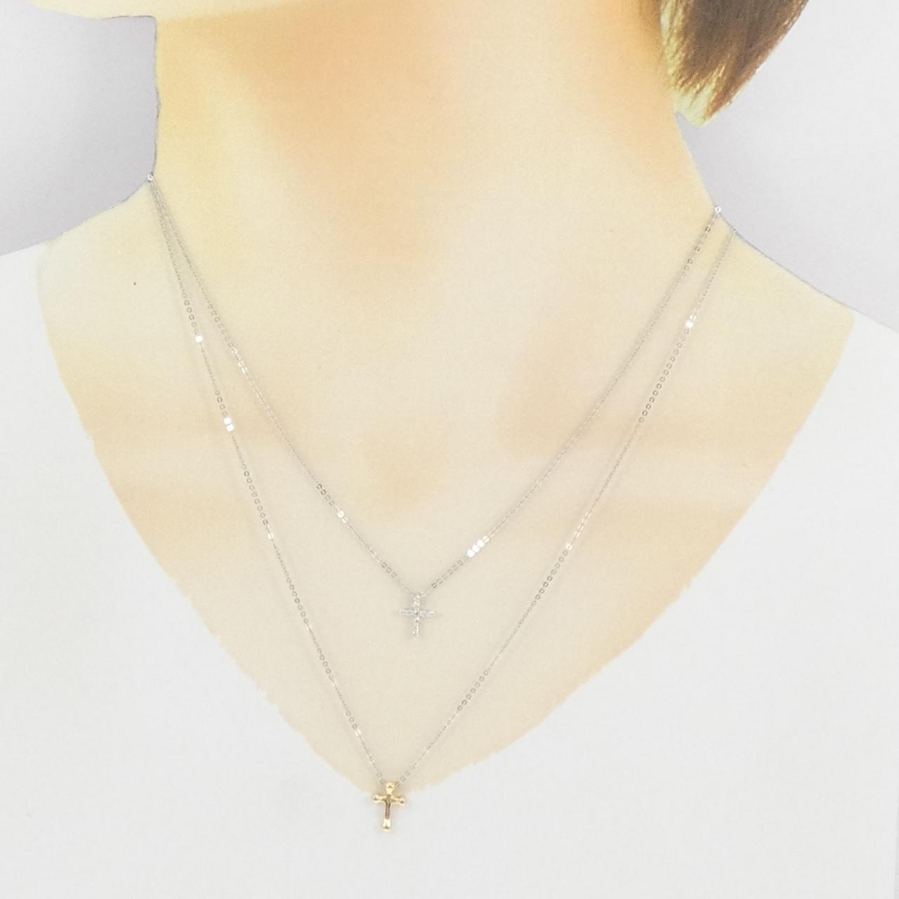 18KYG/750WG クロス ダイヤモンド ネックレス