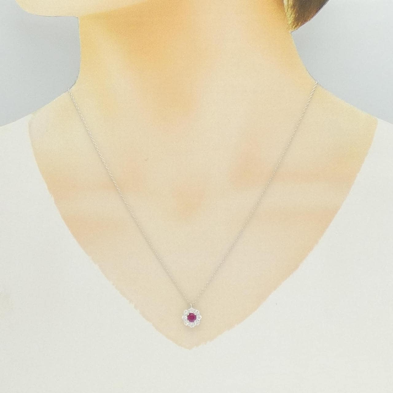 K18WG フラワー ルビー ネックレス 0.341CT