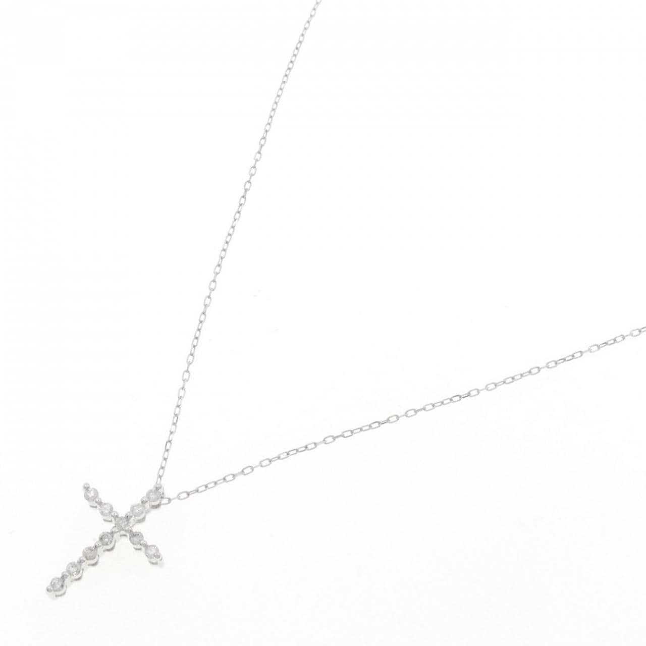 K18WG クロス ダイヤモンド ネックレス 0.15CT