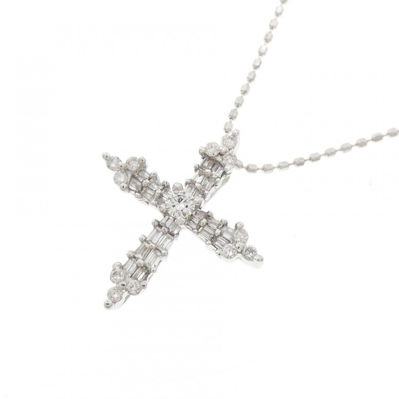 K18WG クロス ダイヤモンド ネックレス 0.21CT