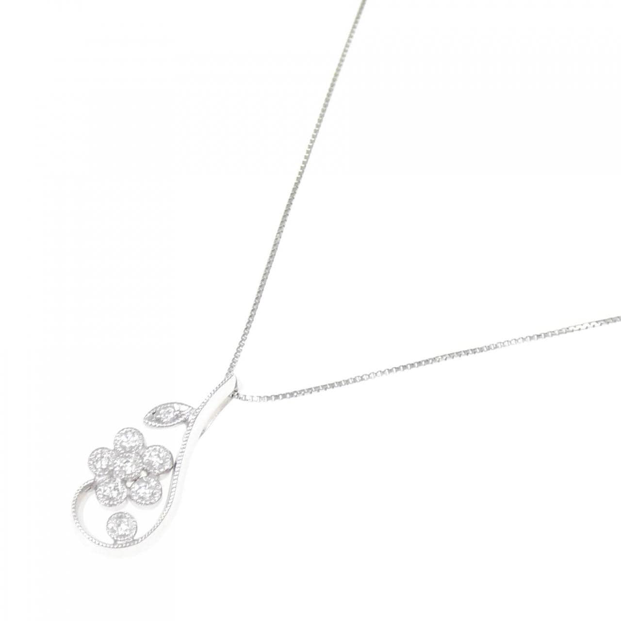 K18WG/PT フラワー ダイヤモンド ネックレス 0.06CT