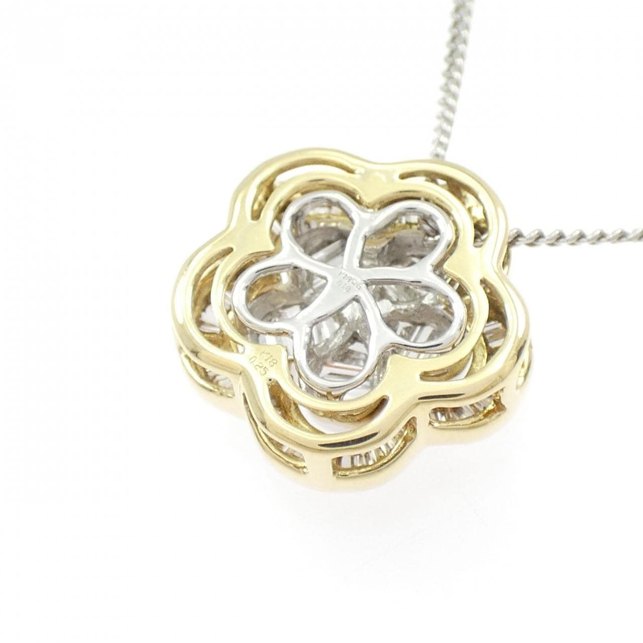 K18YG/K18WG/PT850 2WAY フラワー ダイヤモンド ネックレス 0.18CT