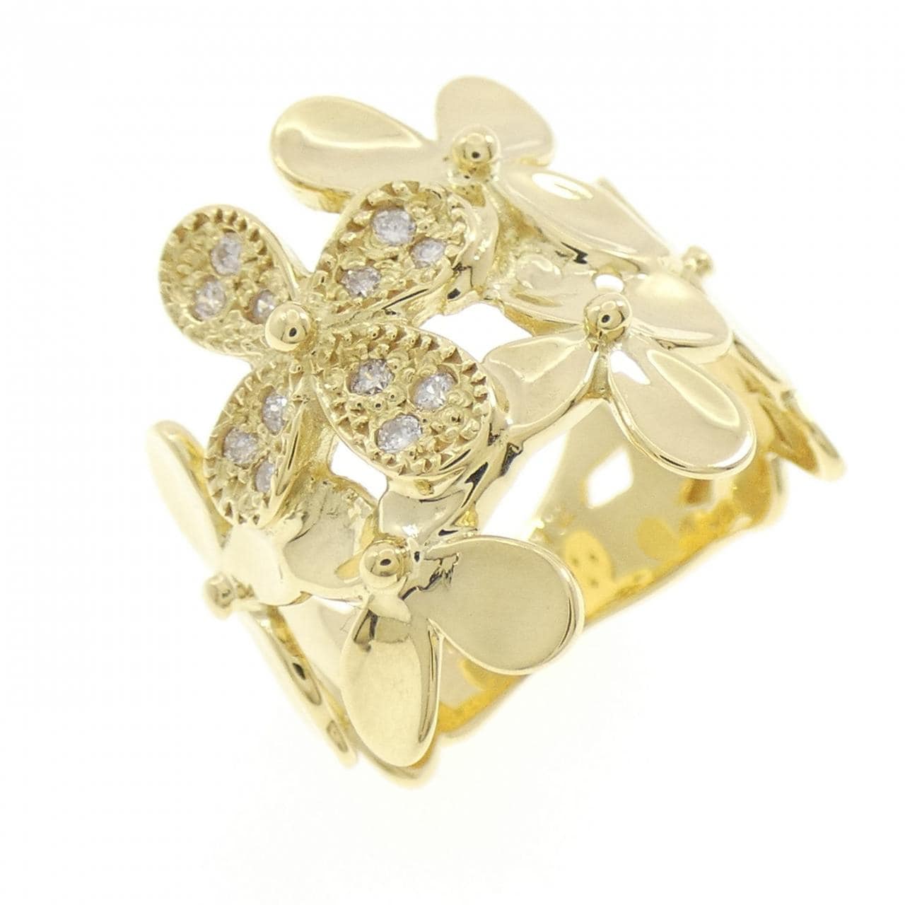 K18YG フラワー ダイヤモンド リング 0.12CT