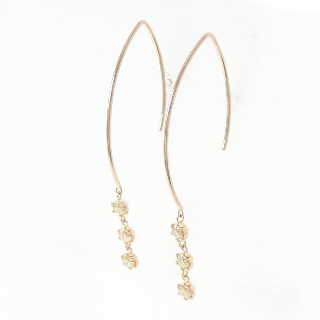 K18PG スリーストーン ダイヤモンド ピアス 0.50CT