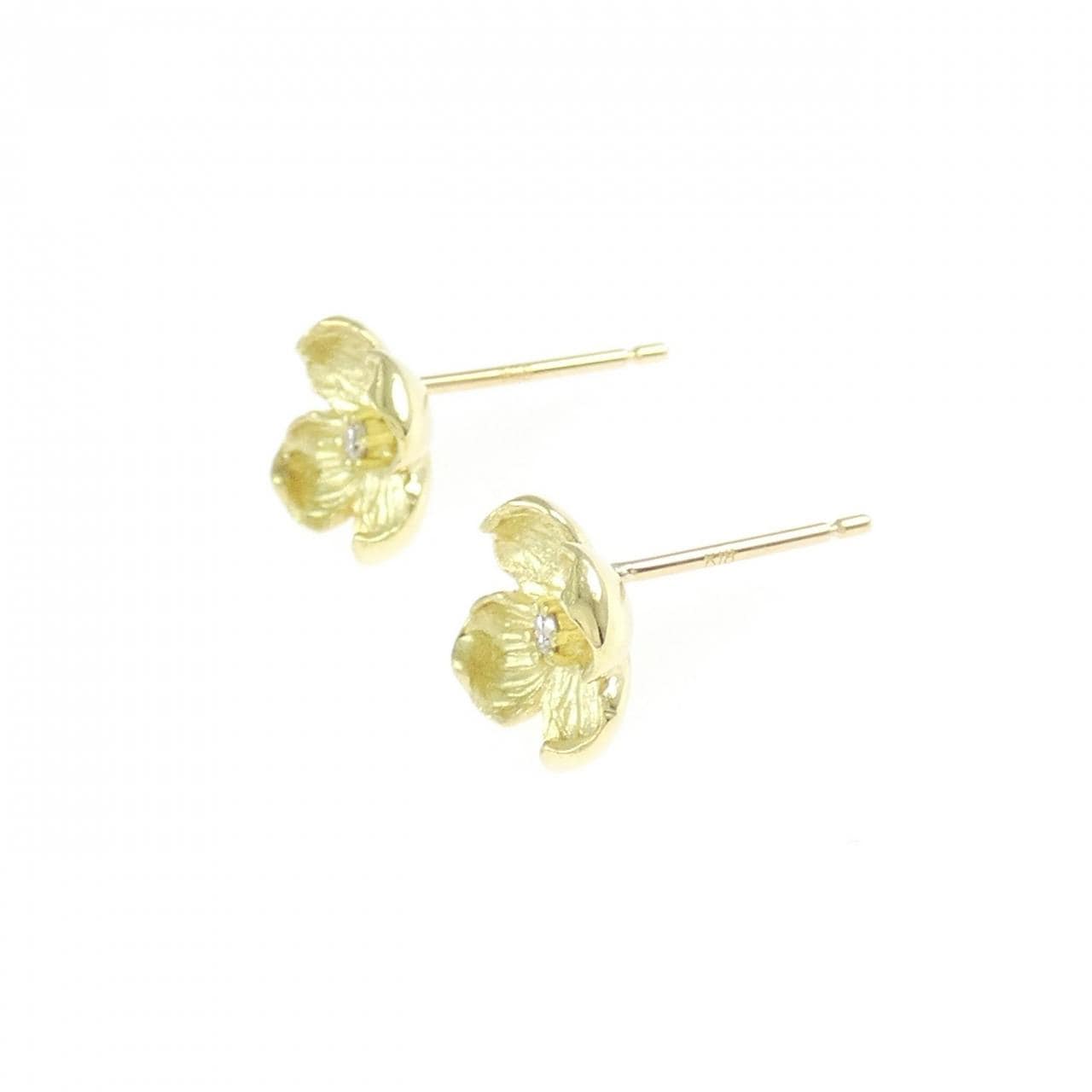 K18YG フラワー ダイヤモンド ピアス 0.02CT