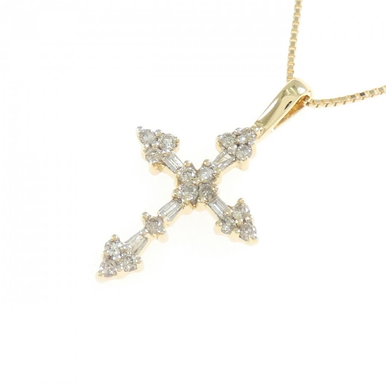 K18YG/K18WG クロス ダイヤモンド ネックレス 0.33CT
