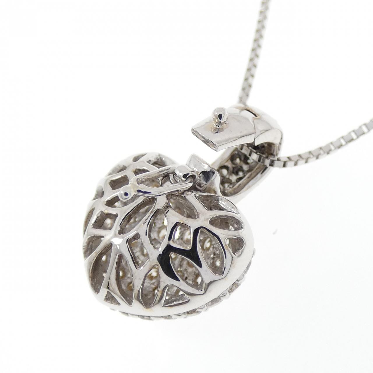 K18WG ハート パヴェ ダイヤモンド ネックレス 1.00CT