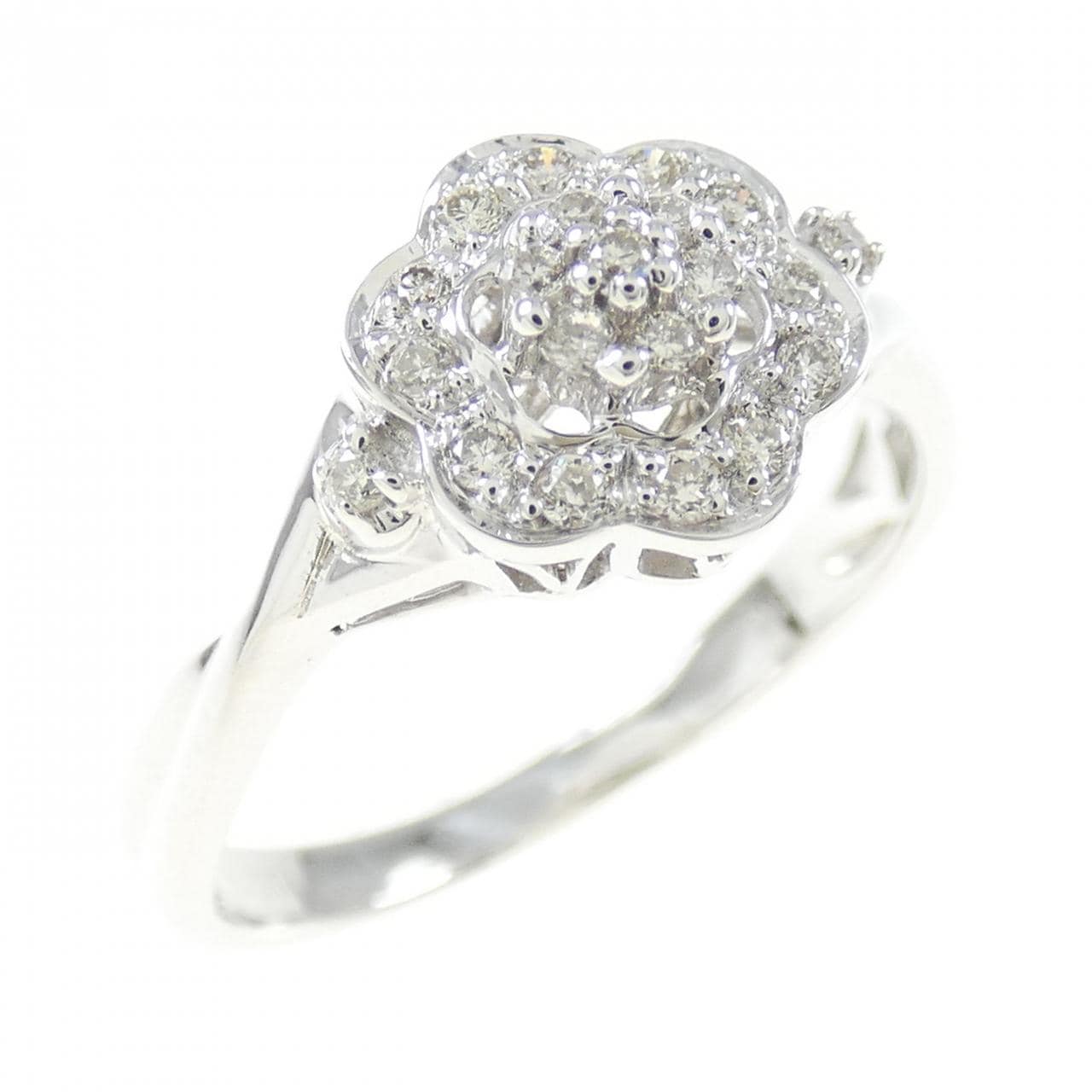 K18WG フラワー ダイヤモンド リング 0.14CT