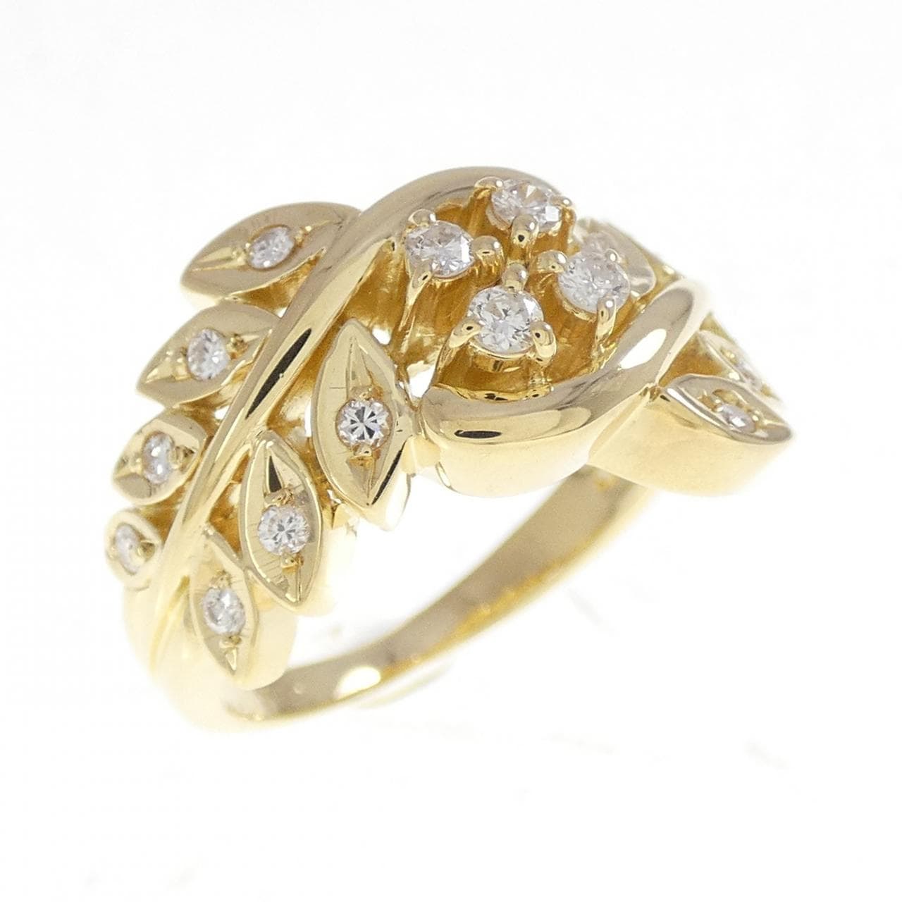 K18YG フラワー×リーフ ダイヤモンド リング 0.24CT