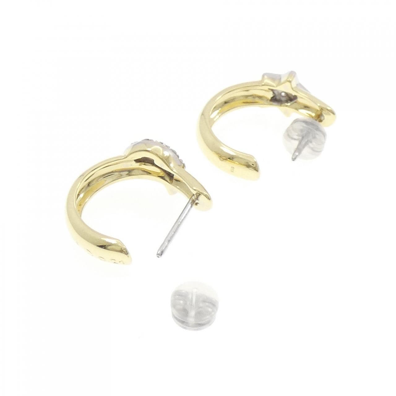 K18YG/K18WG ムーン×スター ダイヤモンド ピアス 0.21CT