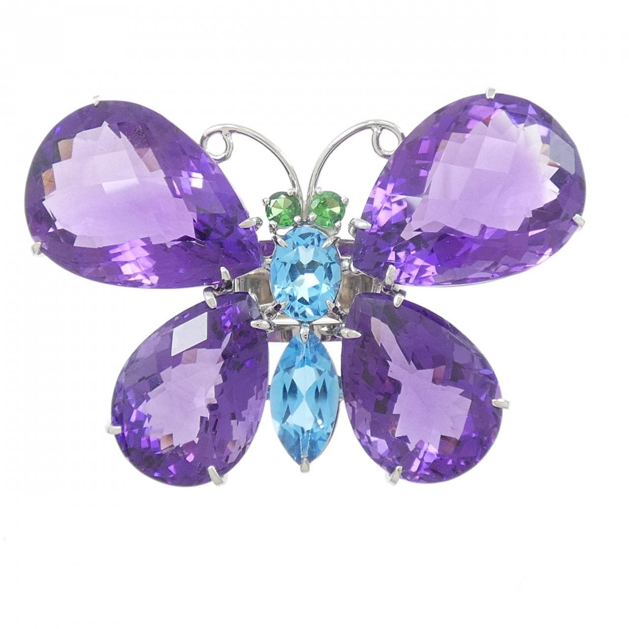 K18WG バタフライ カラーストーン リング