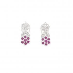 K18WG フラワー ルビー ピアス/イヤリング 0.50CT