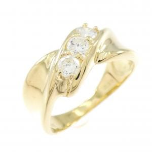 K18YG スリーストーン ダイヤモンド リング 0.38CT