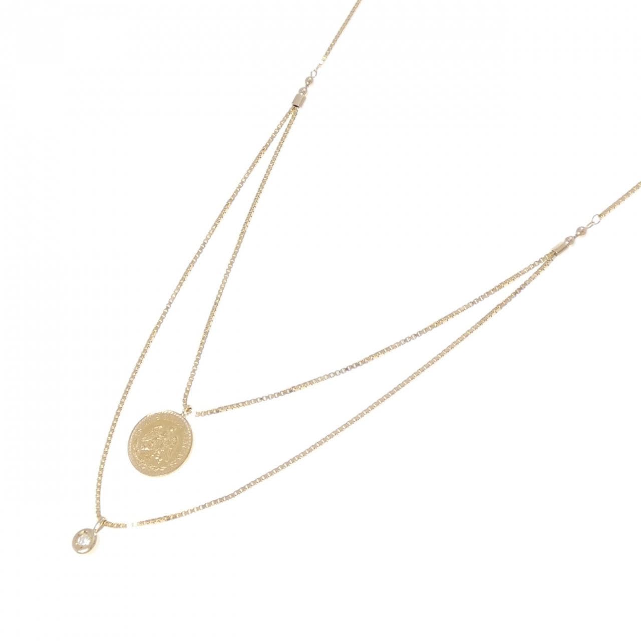 K18YG(枠) ダイヤモンド コイン ネックレス 0.05CT