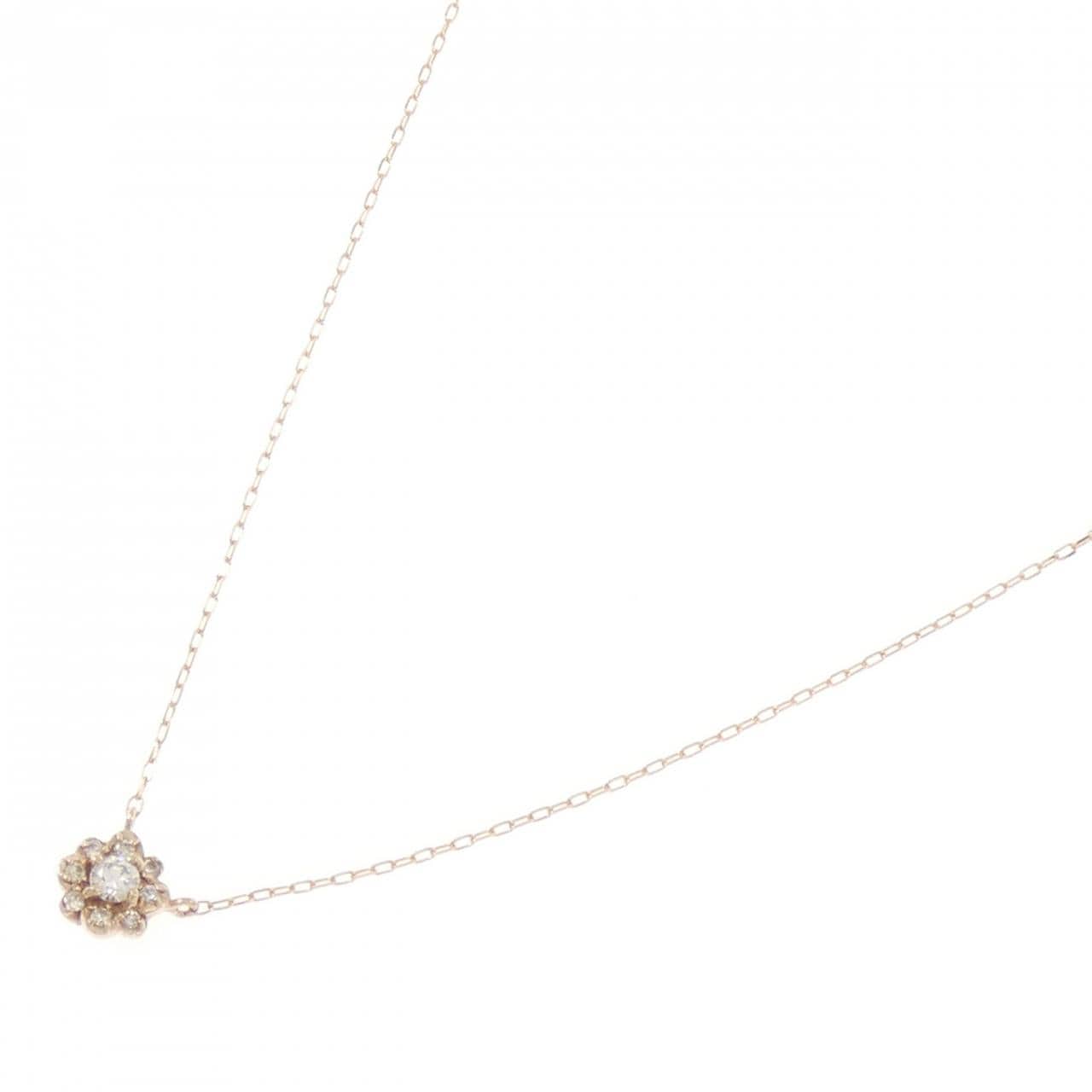 K18PG フラワー ダイヤモンド ネックレス 0.09CT