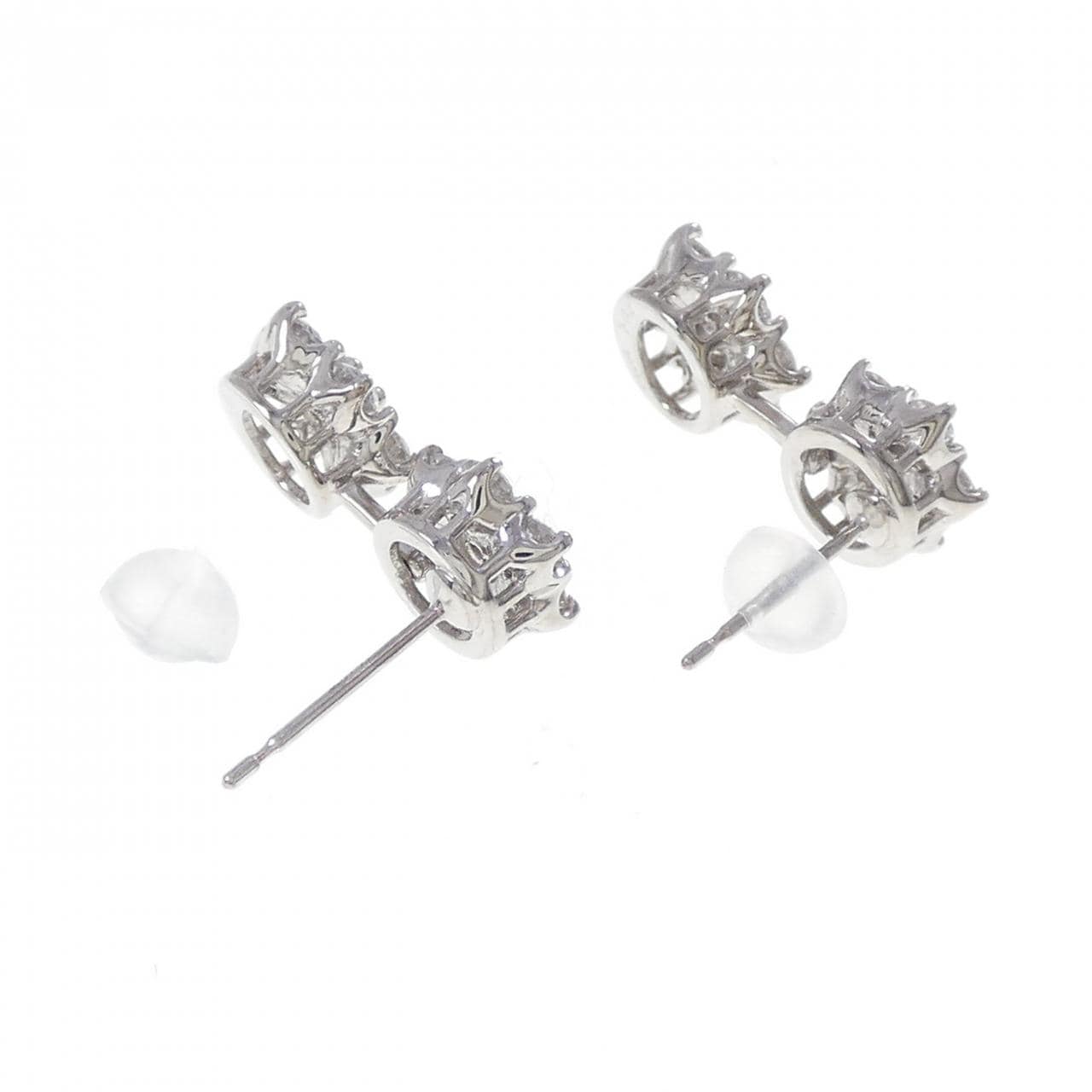 PT900/K14WG フラワー ダイヤモンド ピアス 2.08CT