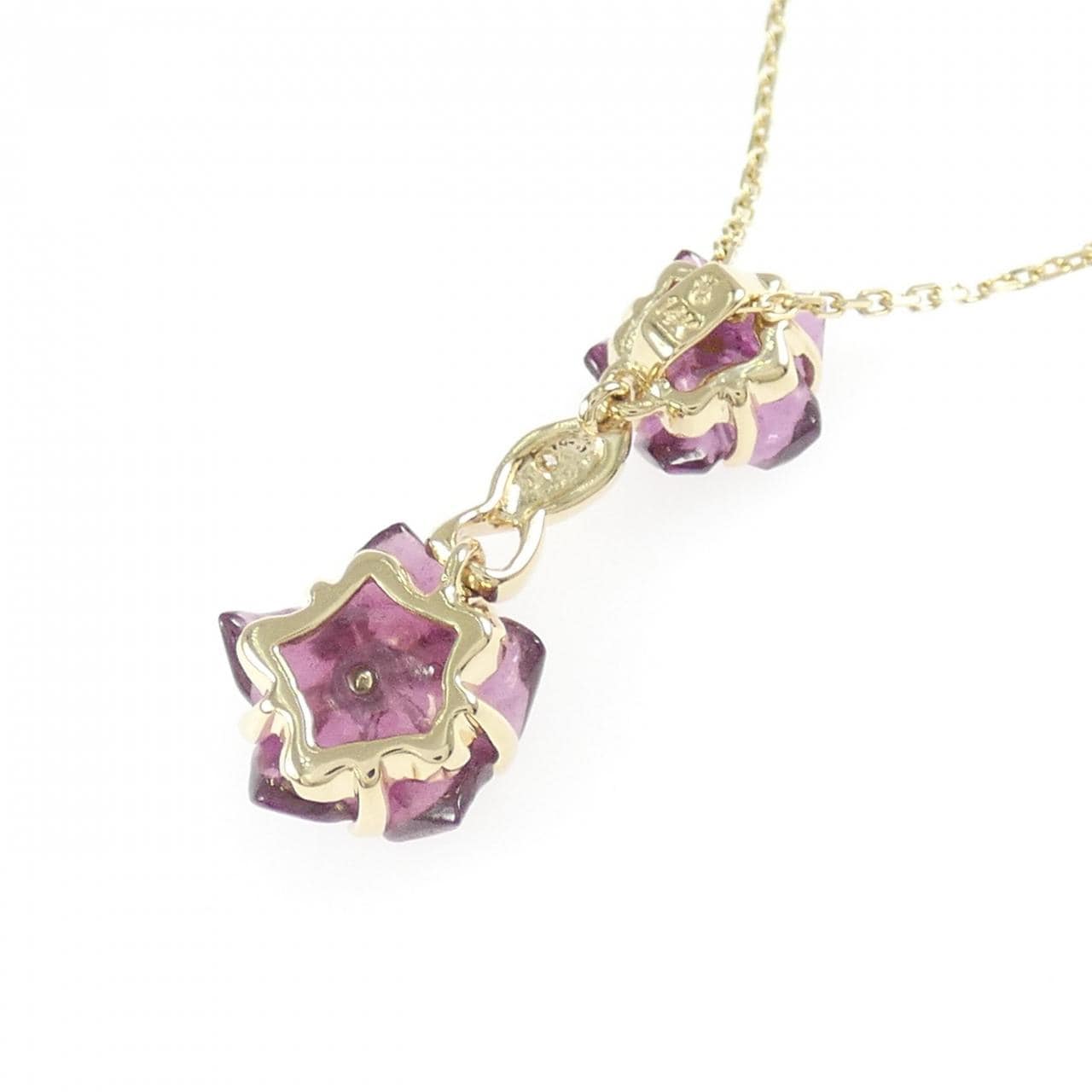 14KYG フラワー ガーネット ネックレス