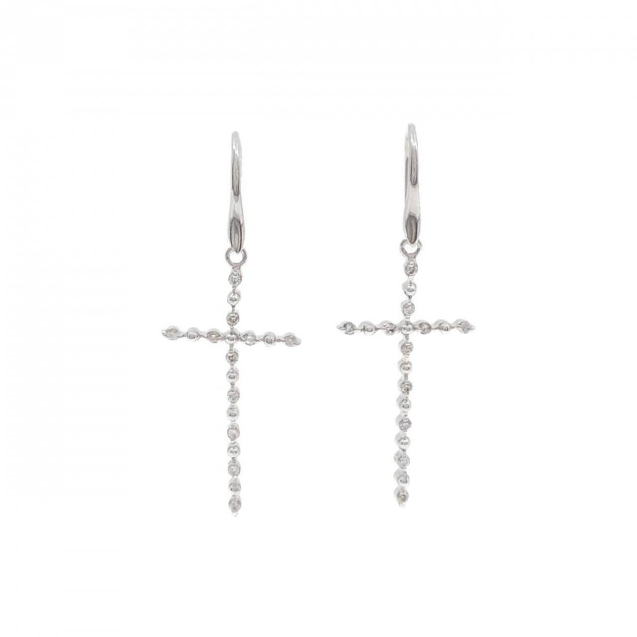 K18WG クロス ダイヤモンド ピアス 0.14CT