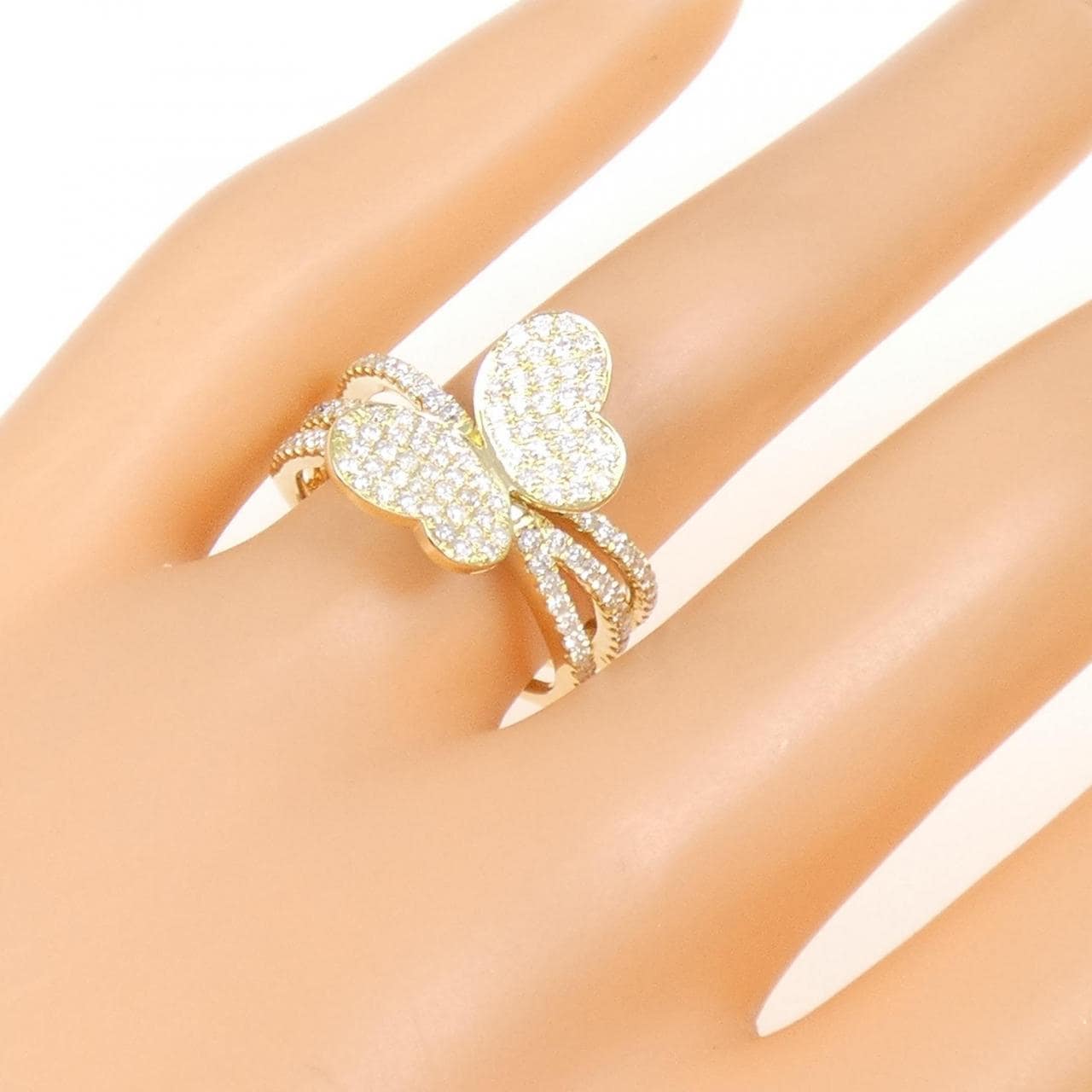 750YG バタフライ パヴェ  ダイヤモンド リング 0.85CT