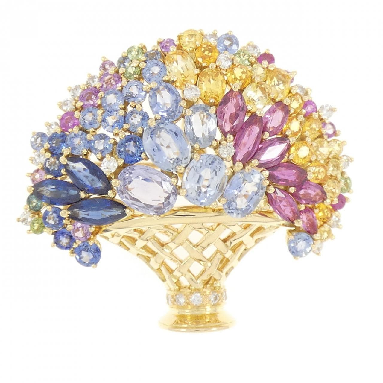 18KYG フラワー カラーストーン ブローチ