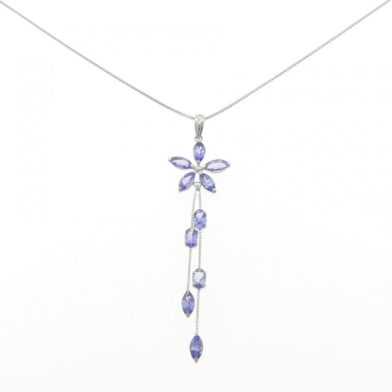 K18WG フラワー タンザナイト ネックレス 2.10CT