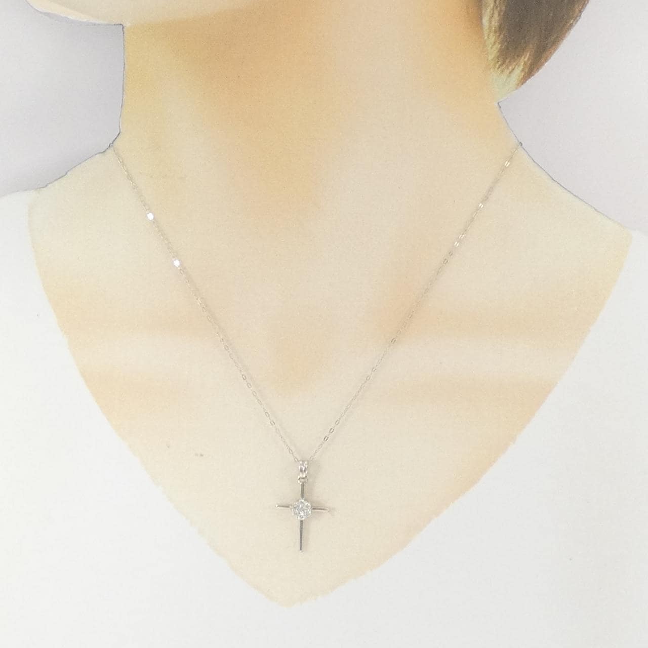 K18WG クロス ダイヤモンド ネックレス 0.20CT