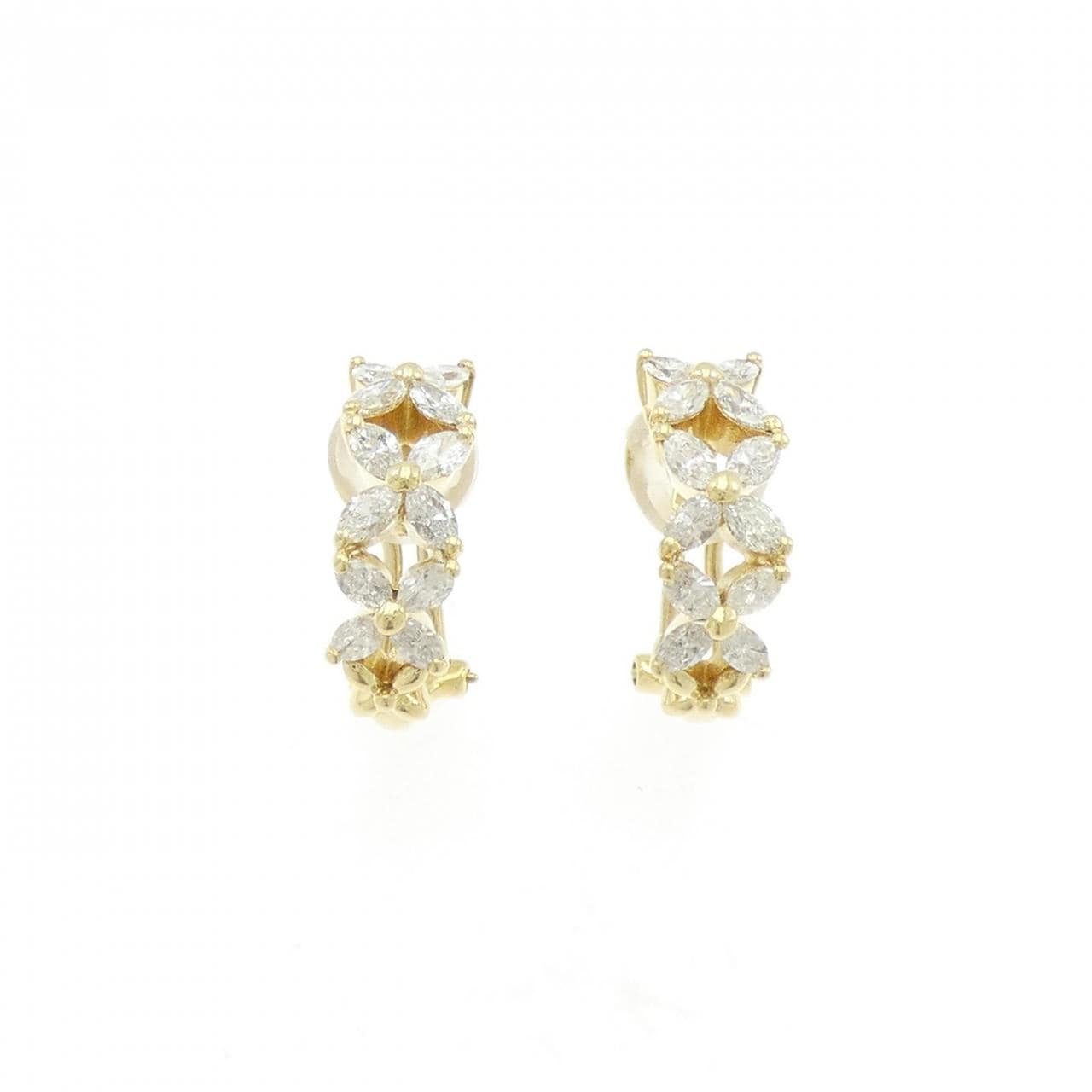 K18YG フラワー ダイヤモンド イヤリング 0.80CT