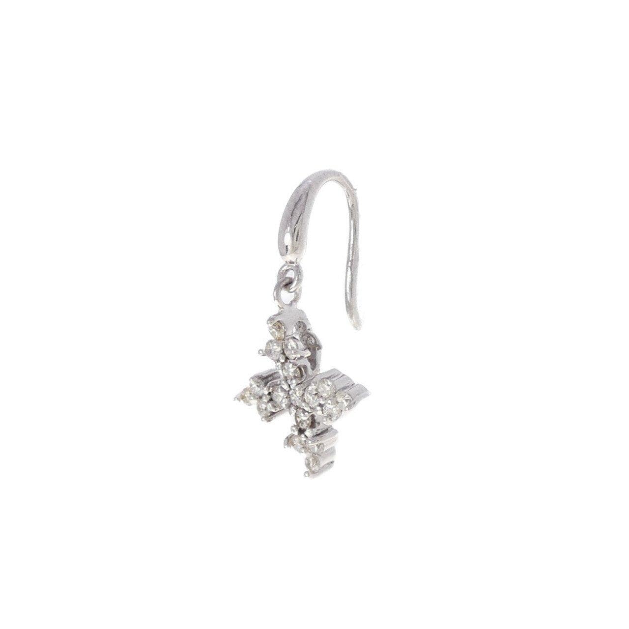 K18WG クロス ダイヤモンド ピアス 0.19CT 片耳