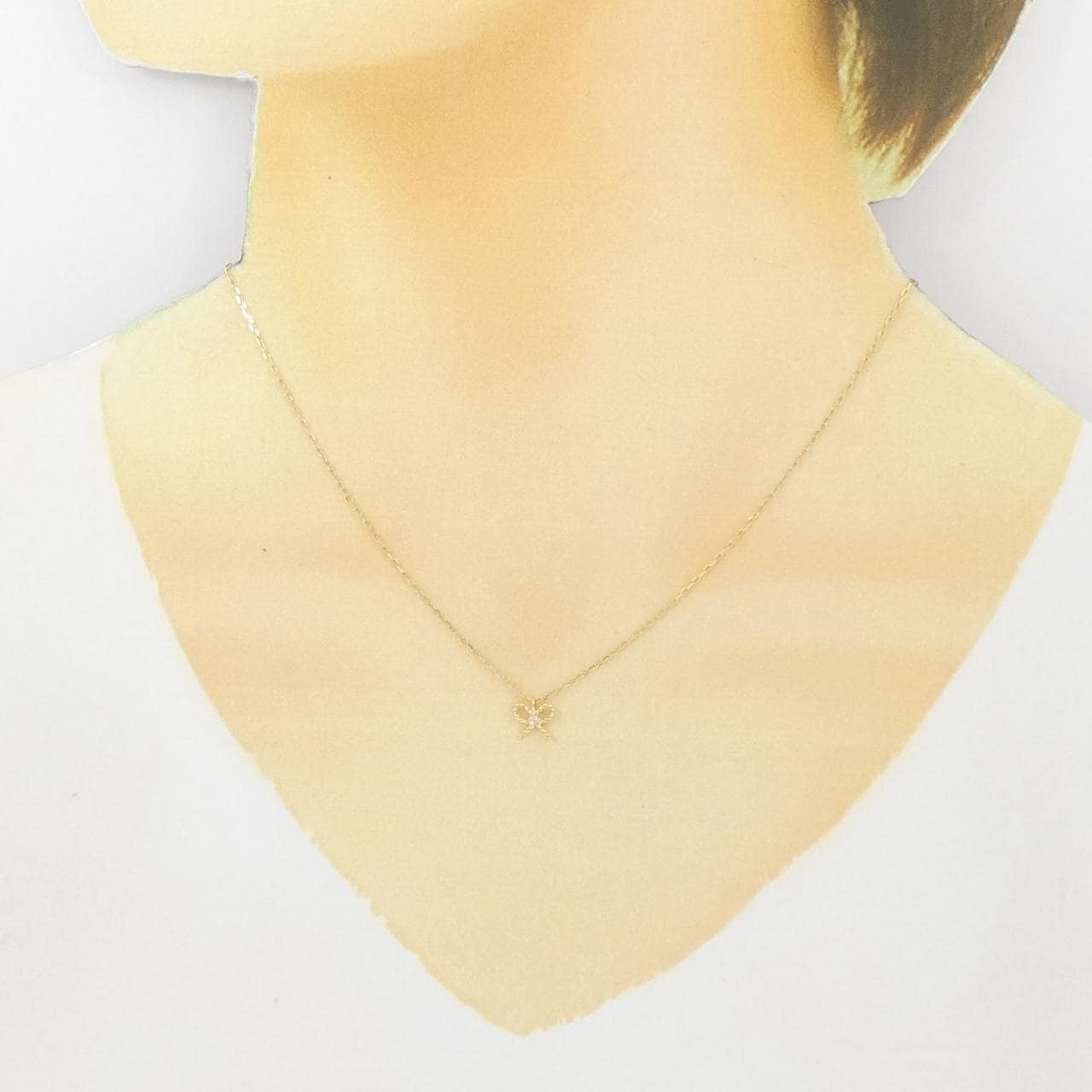 K18YG リボン ダイヤモンド ネックレス 0.01CT
