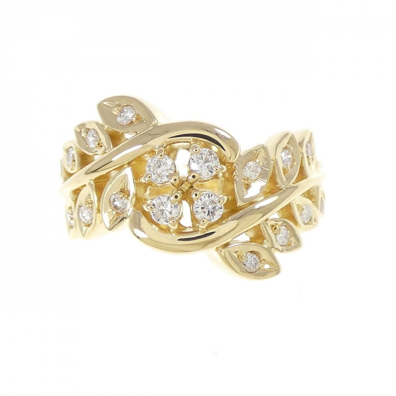 K18YG フラワー×リーフ ダイヤモンド リング 0.24CT